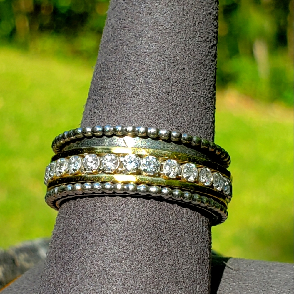 Or Paz Sterling 925 Silver Two Tone Spinner Band Ring.  Size 10.